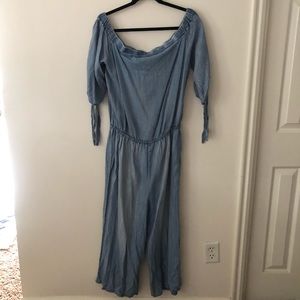 Chambray cropped romper